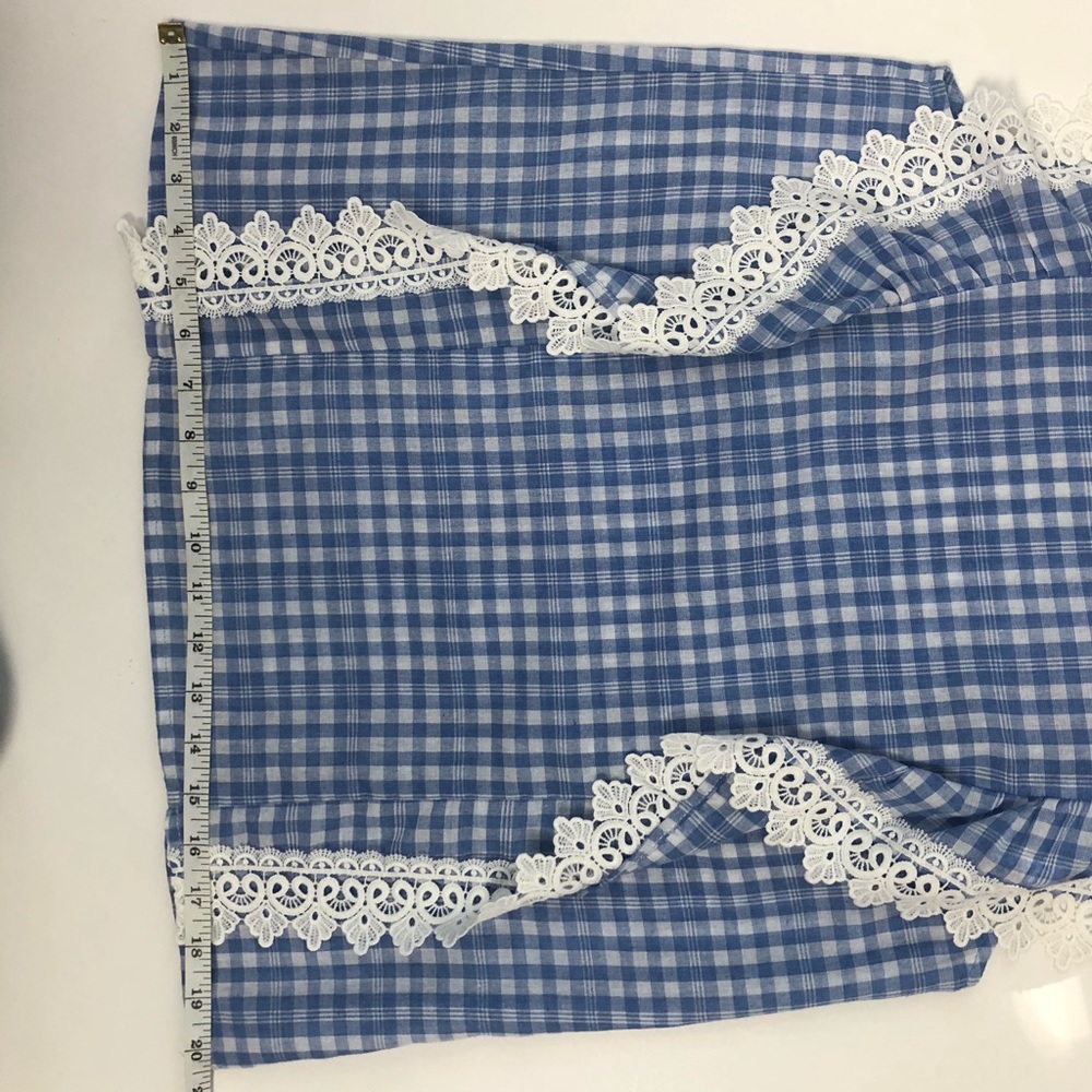 Baby Blue Gingam Ruffle Top Size Small - Picture 9 of 12
